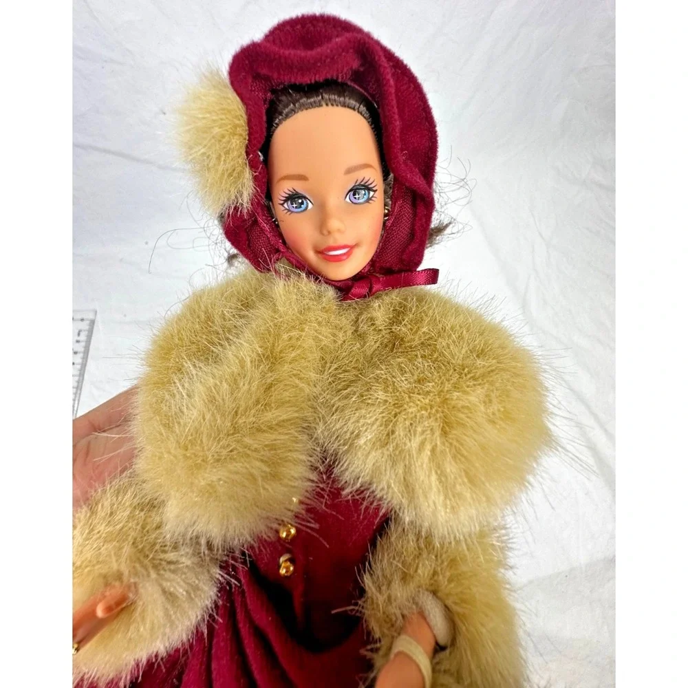 Barbie 1994 Victorian Elegance Doll Maroon Ice Skating Dress Faux Fur